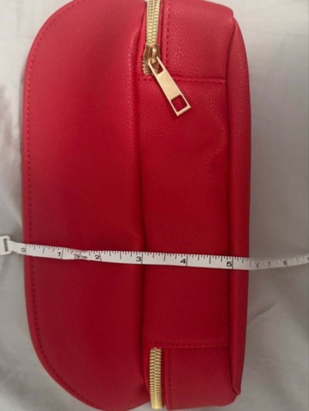 Red Cosmetic Pouch with Gold Double Zippers - Picture 5 of 6